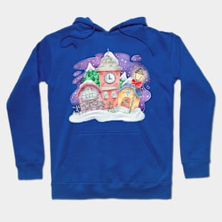 Christmas Watercolor Town Hoodie